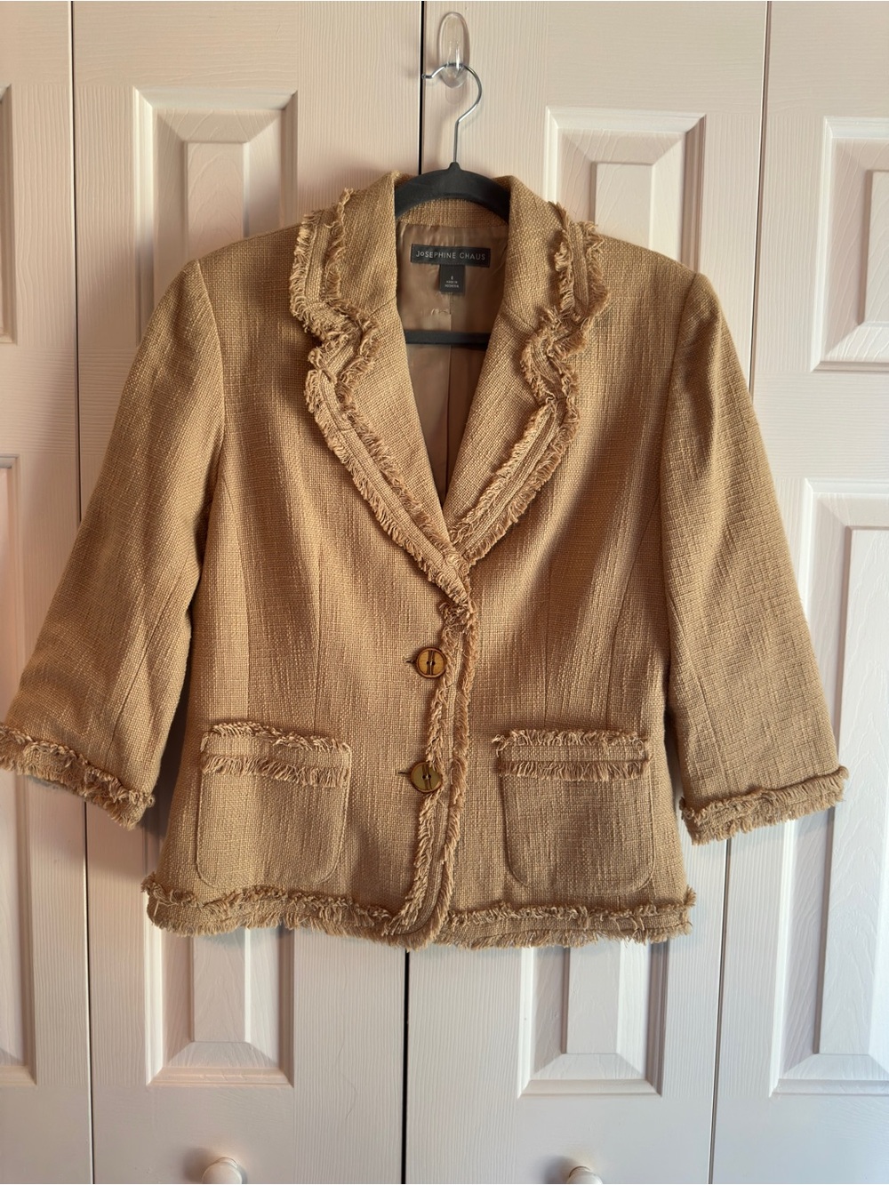 Josephine Chaus Tan Fringed 100% Cotton Blazer Sz 8
